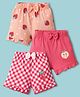 Teddy Sinker Knit Knee Length Shorts With Checks Strawberry Print & Bow Applique Pack Of 3 - Pink White & Peach