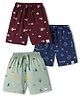Teddy Sinker Knit Knee Length Shorts With Vehicles Beach & Sports Theme Print Pack Of 3 - Maroon Navy Blue & Light Green