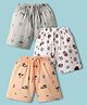 Teddy Sinker Knit Knee Length Shorts With Football Print Pack Of 3 - Grey White & Peach