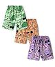 Teddy Sinker Knit Knee Length Shorts With Animal Print Pack Of 3 - Light Green Peach & Purple