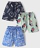 Teddy Sinker Knit Knee Length Shorts With Animal & Vehicles Print Pack Of 3 - Navy Blue Light Green & Blue