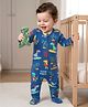 Babyhug Cotton Knit Full Sleeves Footed Sleepsuit With Dino Print - Navy Blue