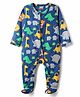 Babyhug Cotton Knit Full sleeves Footed Sleepsuit With Animal Print - Navy Blue