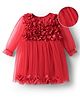 Mark & Mia Woven Full Sleeves Frock Style Party Onesie With Floral Applique - Red