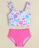 Babyhug Sleeveless Two Piece Swimsuit With Candy Print - White