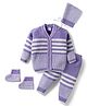 Babyhug Knitted Full Sleeves Striped Sweater Set With Cap & Booties - Lavender
