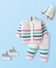Babyhug Knit Full Sleeves Front Open Sweater Set with Stripes & Cap & Booties - White