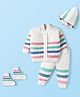 Babyhug Knit Full Sleeves Front Open Sweater Set with Stripes & Cap & Booties - White