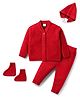 Babyhug Knit Full Sleeves Front Open Sweater Set with Cap & Booties - Red