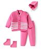 Babyhug Knit Full Sleeves Front Open Shell Designed Sweater Set With Cap & Booties  - Pink & White
