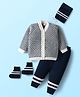 Babyhug Knitted Full Sleeves Front Open Sweater Set With Cap & Booties - Navy Blue & White