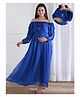 Shades of Sabi Georgette Off Shoulder Full Puffed Sleeves Sequins Embellished Maternity Dress With Nursing Access - Royal Blue