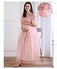 Shades of Sabi Mesh Woven Cold Shoulder Half Sleeves Shimmered Maternity Dress With Front Open Two Layer Lift Nursing Access - Pink