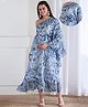 Shades of Sabi Georgette One Shoulder Full Batwing Sleeves Abstract Printed Maternity Kaftan Dress With Nursing Access - Blue