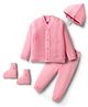 Babyhug Knitted Full Sleeves Solid Sweater Set With Cap & Mittens - Pink