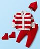 Babyhug Knitted Full Sleeves Striped Sweater Set With Cap & Booties - Red