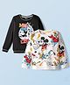 HoneyHap Disney Terry Knit Drop Shoulder Full Sleeves Oversized Sweatshirts With Mickey & Friends Graphics Pack of 2 - Black & White