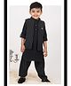 LITTLE COLLARS Viscose Full Sleeves Solid Kurta Patiala With Striped Embroidered Jacket Set - Black