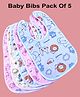 Joy Buzz Waterproof Feeding Bibs with Snap Button Closure Printed Pack of 5- Multicolour