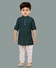 little desi Cotton Silk Full Sleeves Solid Kurta Pyjama Set - Bottle Green