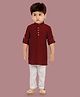 little desi Cotton Silk Full Sleeves Solid Kurta Pyjama Set - Maroon