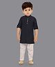 little desi Cotton Silk Full Sleeves Solid Kurta Pyjama Set - Navy Blue