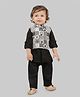 little desi Jute Cotton Full Sleeves Solid Kurta & Pyjama With Ethnic Motif Printed Jacket - Black