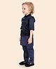 little desi Velvet Full Sleeves Solid Kurta & Pyjama With Textured Foil Printed Jacket - Navy Blue