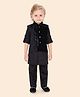 little desi Velvet Full Sleeves Solid Kurta & Pyjama With Textured Foil Printed Jacket - Black