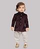 little desi Velvet Full Sleeves Deer Embroidered & Beaded Jodhpuri Coat & Pant Set - Voilet