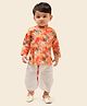 little desi Art Silk Full Sleeves Ethnic Motifs Printed Kurta Dhoti Set - Multi Colour