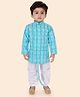 little desi Pure Cotton Full Sleeves Abstract Printed Kurta Dhoti Set - Firozi Blue