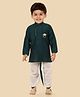 little desi Cotton Silk Woven Full Sleeves Solid Coordinating Dhoti Kurta Set - Green