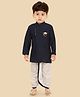 little desi Cotton Silk Woven Full Sleeves Solid Coordinating Dhoti Kurta Set - Navy Blue