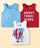 Doodle Poodle 100% Cotton Sleeveless Vests With Star Print Pack Of 3 - Red Light Blue & White
