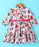 Rassha Cotton Full Puffed Sleeves Floral Printed Dress - White