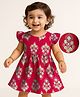 EARTHY TOUCH Single Jersey Knit Flutter Sleeves Ethnic Dress With Floral Print - Red