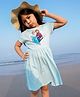 Nap Chief Pure Cotton Disney Frozen Featuring Half Sleeves Elsa & Anna Printed Dress - Blue