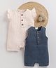 Cot & Candy Muslin Pack Of 2 Frill Sleeves Textured Rompers - Multi Colour
