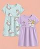 Nap Chief Pure Cotton Pack Of 2 Half Sleeves Unicorns & Typography Printed Dresses - Lavender & Light Blue