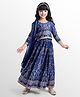 EARTHY TOUCH Single Jersey Knit Three Fourth Sleeves Printed Choli Lehenga Set With Dupatta - Blue