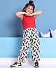 BaawRi Cotton Knit Sleeveless Solid Crop Top With Cat Printed Pant Set - Multi Colour