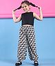 BaawRi Cotton Knit Sleeveless Crop Top With Hens Printed Pant Set - Black & White