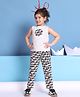 BaawRi Cotton Knit Sleeveless Hens Printed Crop Top With Coordinating Pant Set - Black & White