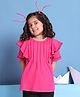 BaawRi Cotton Lycra Knit Half Sleeves Frill Detailed Solid Top - Pink