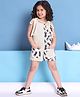 BaawRi Cotton Woven Sleeveless Cat & Polka Dots Printed Jumpsuit - Off White & Black