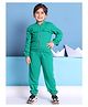 BaawRi Cotton Knit Full Sleeves Solid Bomber Jacket With Coordinating Pant Set - Green
