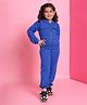 BaawRi Cotton Knit Full Sleeves Solid Bomber Jacket With Coordinating Pant Set - Blue