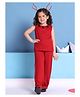 BaawRi Viscose Knit Sleeveless Floral Applique Detailed Top With Pant Set - Red