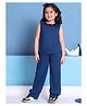 BaawRi Viscose Knit Sleeveless Floral Applique Detailed Top With Pant Set - Blue